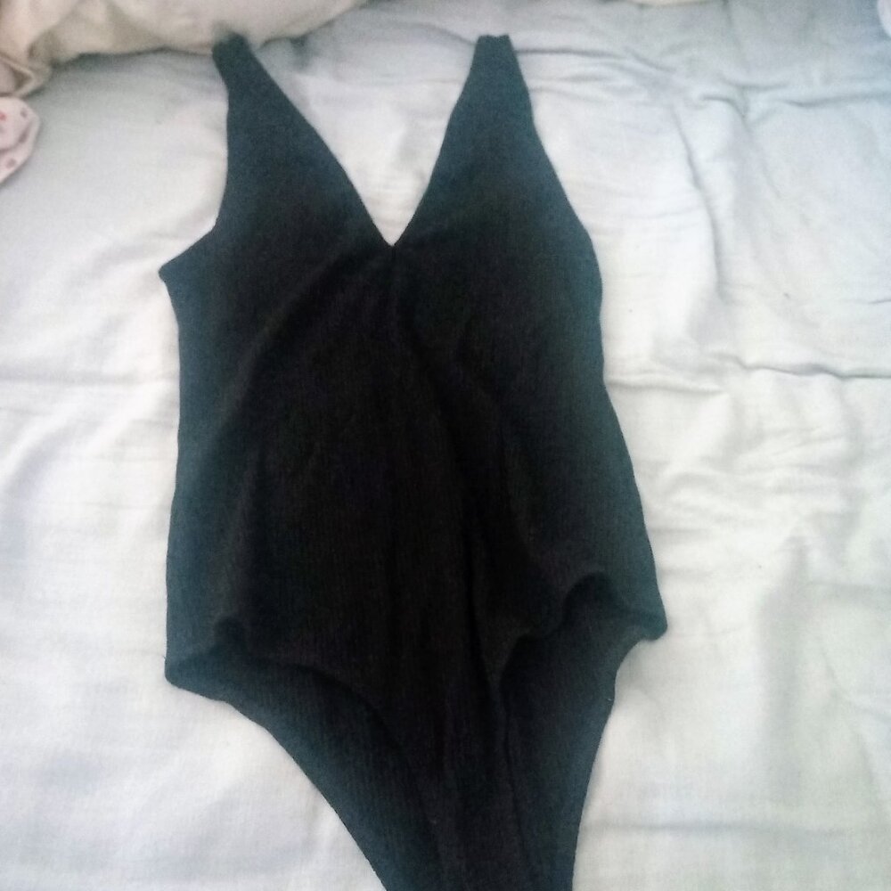Reformation Black Ribbed Bodysuit
